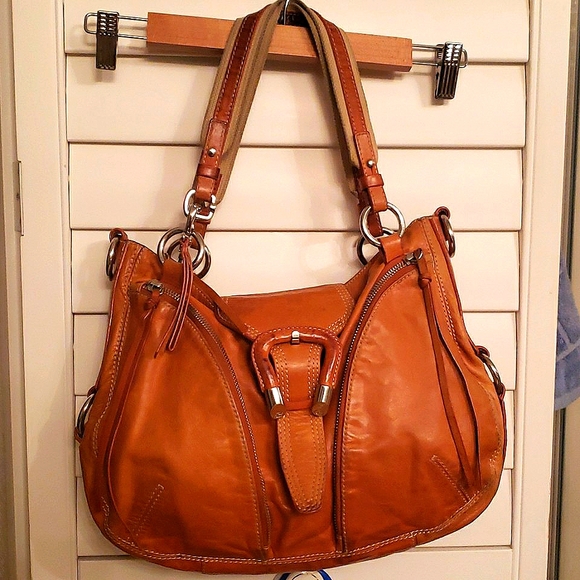 Rare Vintage Francesco Biasia Caramel Cowhide Leather Shoulder Bag